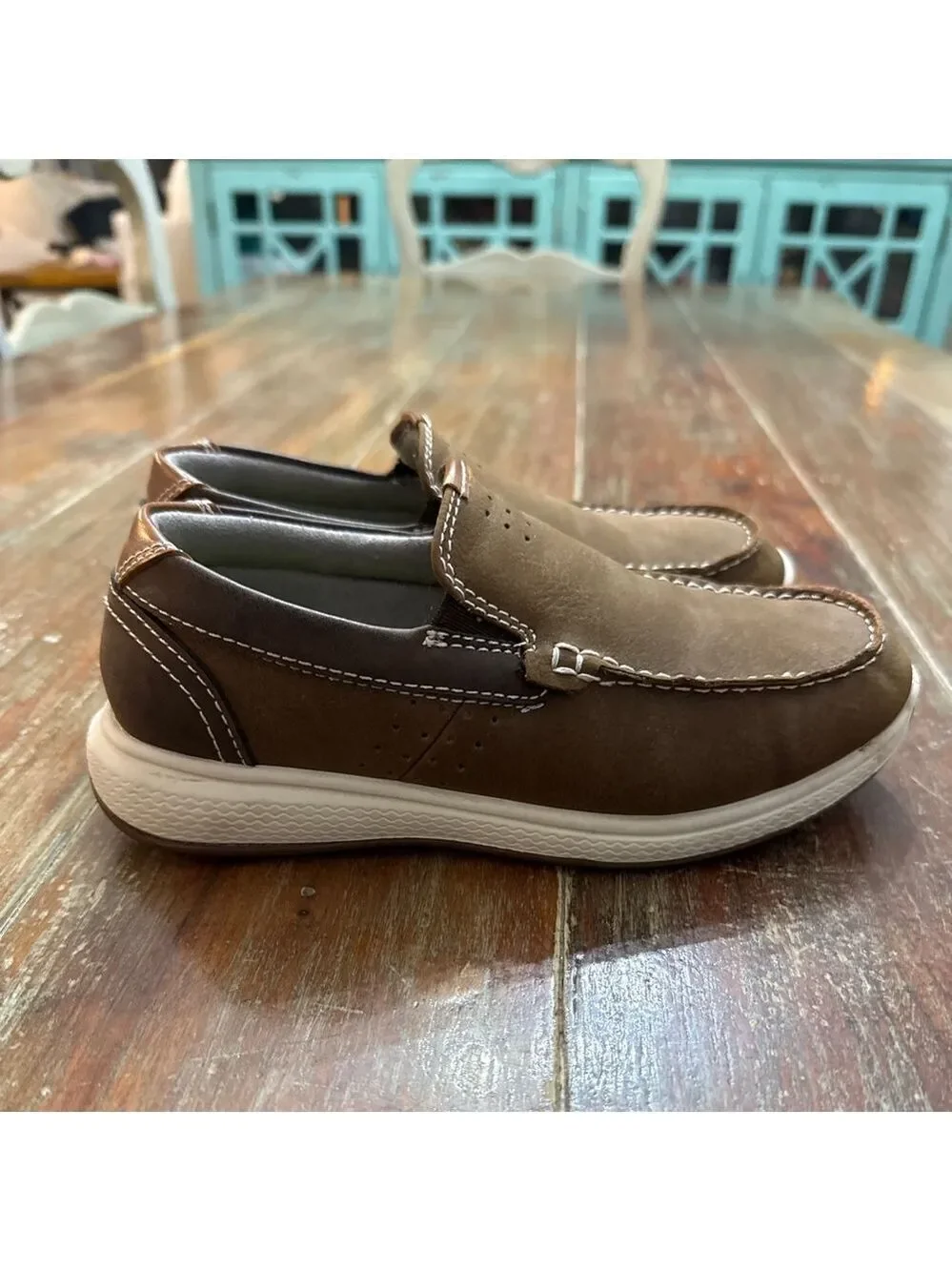 Florsheim Brown White Slip On Loafers Comfortech Little Boy Size 1